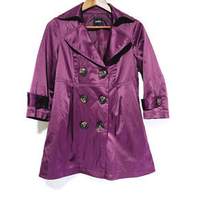 XOXO Lightweight Coat Purple Satin Pockets Button Closure Women's Size Medium